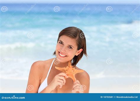 Lovely Woman With A Starfish Stock Image Image Of Female Ocean