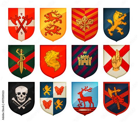 Collection Of Medieval Shields And Coat Arms Kingdom Empire Castle