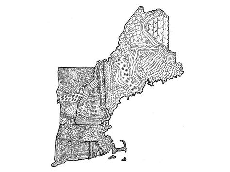 New England States Ink Illustration 5x7 Or Etsy