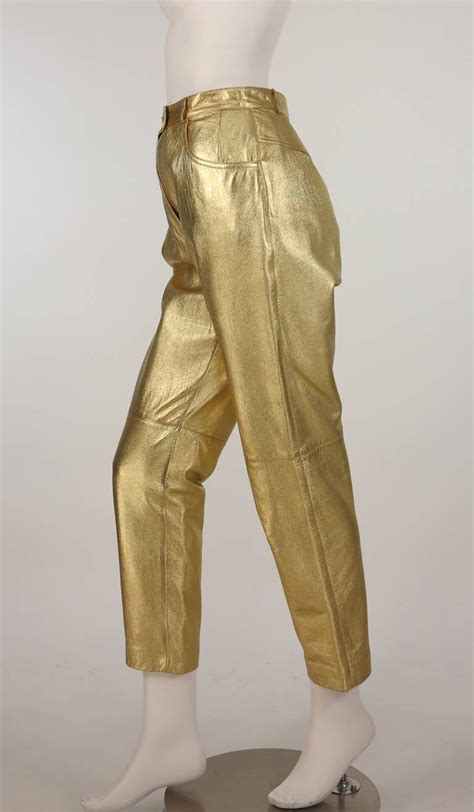 1980s Ferragamo Gold Leather Pants At 1stdibs Gold Leather Trousers