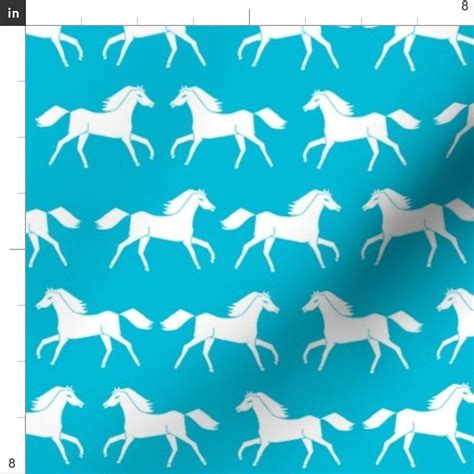 Horse Fabric Horses Turquoise Fabric By Andrea Lauren Etsy