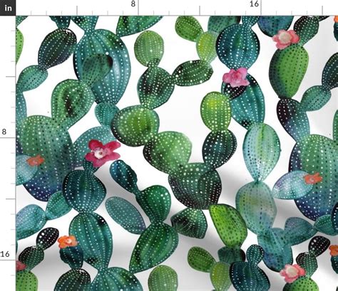 Green Watercolor Cacti Fabric Cactuses Green Wall By Etsy