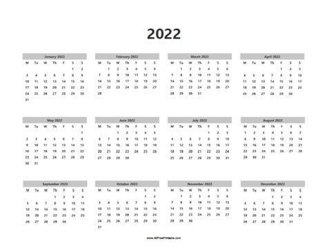 2022 Yearly Calendar Printable Free Letter Templates Kulturaupice