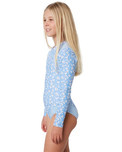 Seafolly Girls Pool Party Ls Surfsuit Teen Summer Blue Surfstitch