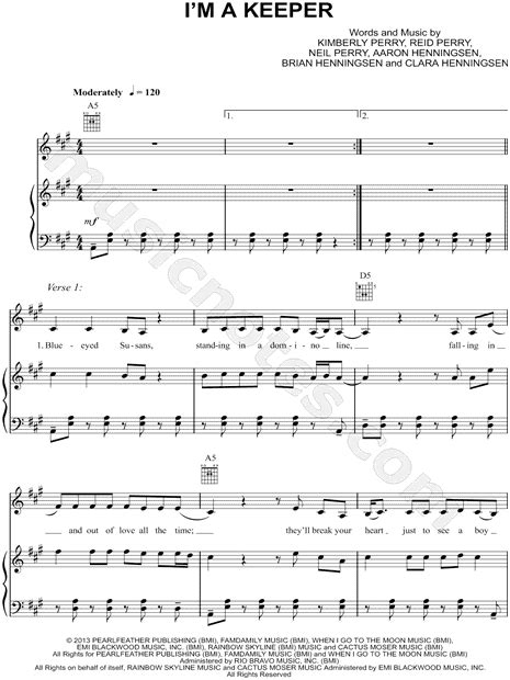 The Band Perry Im A Keeper Sheet Music In A Major Download And Print