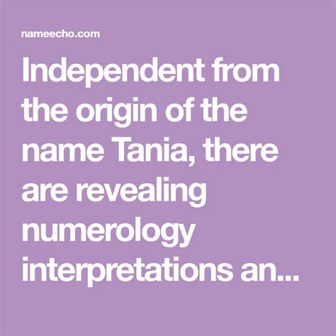 Independent From The Origin Of The Name Tania There Are Revealing
