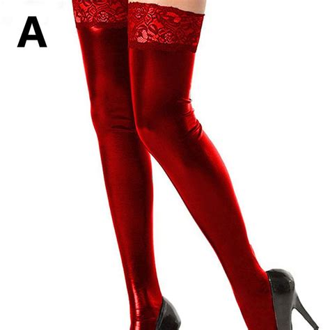 cheap women s over knee stockings lace thigh high hold ups faux leather clubwear black red long