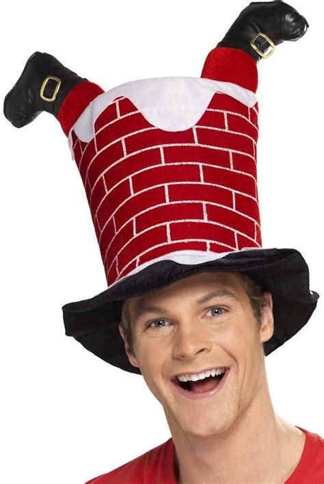 Adults Novelty Santa In The Chimney Hat Funny Christmas Hat