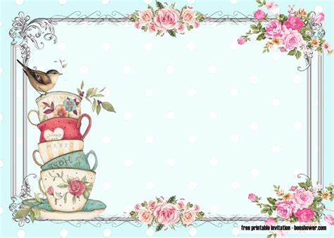 Printable from office or at home! FREE Vintage Tea Party Baby Shower Invitations | Download ...