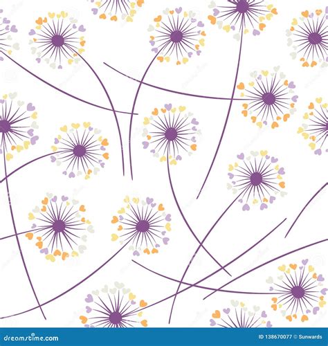 Dandelion Blowing Plant Vector Floral Seamless Pattern Flowers With