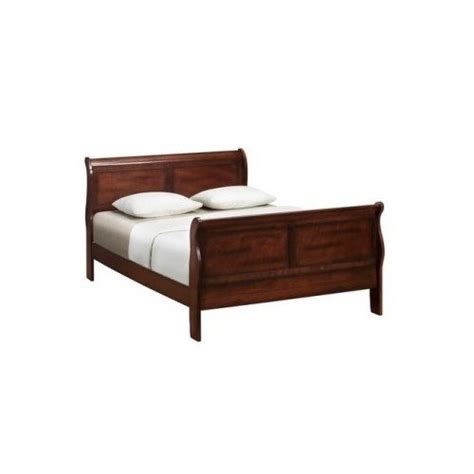 Cherry Wood Finish Queen Size Sleigh Bed Traditional Bedroom Furniture