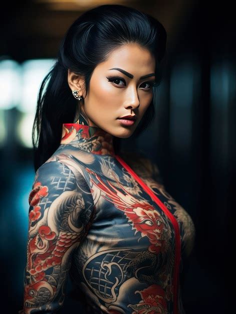 Premium Ai Image Beautiful Asian Yakuza Woman Model With Tattoos