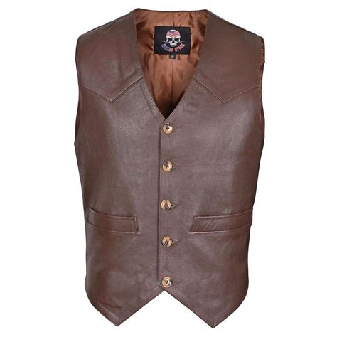 Brown Mens Premium Leather Vest Western Style