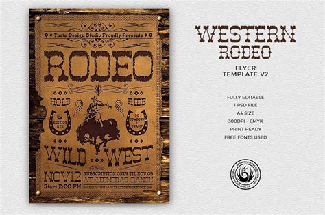 western rodeo flyer template psd design  photoshop