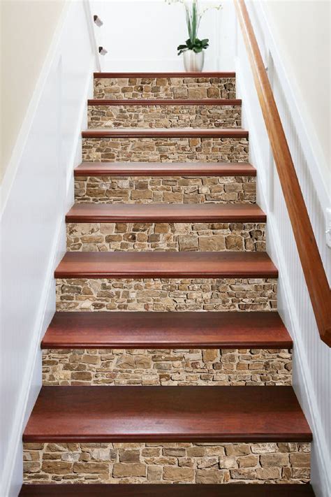 Stair riser using decorative tiles 'on point' with cut plain tiles design tip. 3D Vintage Brick 669 Marble Tile Texture Stair Risers ...