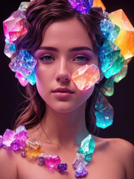 Premium Ai Image Large Portrait Of A Girl With Glowing Crystals On Her Head