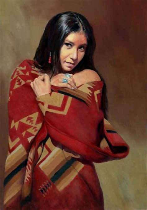 A Painting Of A Woman Wrapped In A Blanket With Her Hands On Her Chest And Looking At The Camera