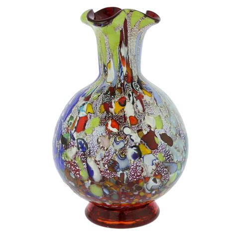Murano Glass Vases Murano Millefiori Art Glass Vase Silver Red