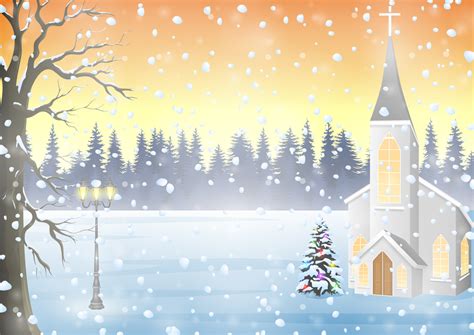 Winter Landscape With Church 10228178 Vector Art At Vecteezy