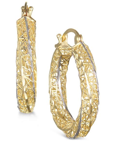 Macys Two Tone 3d Printed Filigree Hoop Earrings In 10k Gold And Reviews