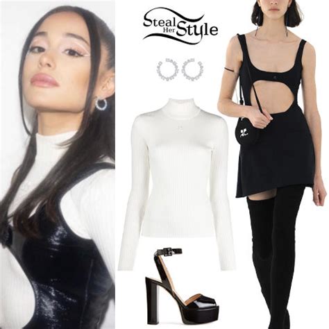 Ariana Grande White Turtleneck Black Dress Steal Her Style