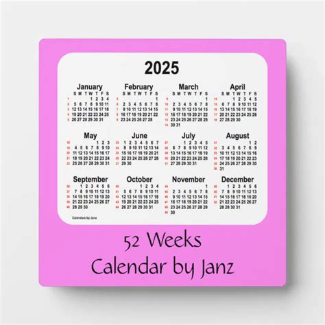 2025 Violet 52 Weeks Calendar By Janz Fotoplatte Zazzlede