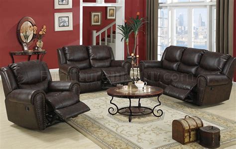 F7738 Brown Motion Sofa In Bonded Leather By Poundex