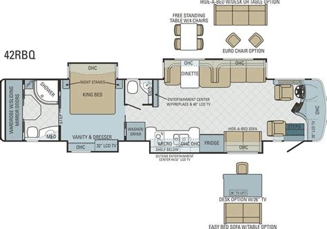 The small motorhome has a quality interior and comes in a wide range of styles, heights, and lengths. Floorplans - 2013 - Anthem - Entegra | Entegra coach, Motorhome interior, Floor plans