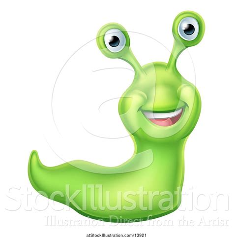 Vector Illustration Of Happy Cartoon Green Slug By Atstockillustration
