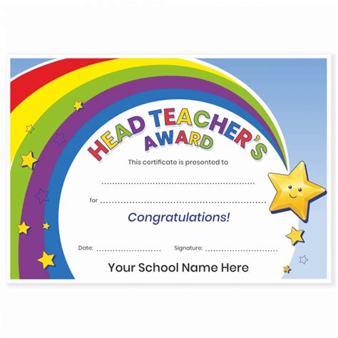 Head Teachers Award Rainbow Certificates