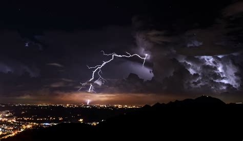 Nature Landscape Clouds Lightning Night Storm Cityscape City