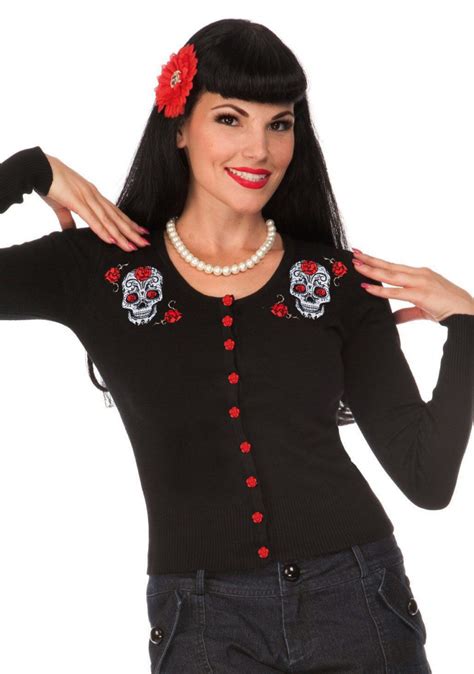Voodoo Vixen Mexican Skull Tattoo Totenkopf Pin Up Rockabilly Cardigan
