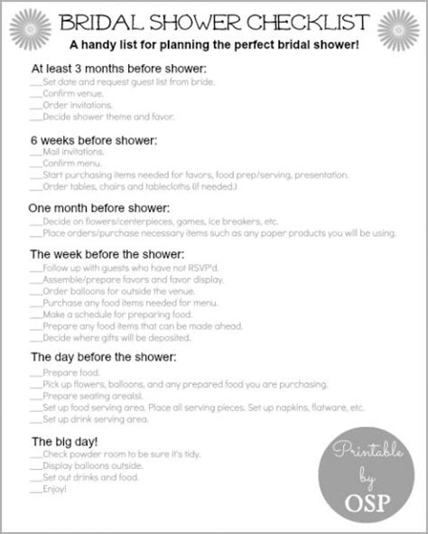 bridal shower checklist bridal shower checklist bridal