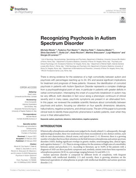 pdf recognizing psychosis in autism spectrum disorder