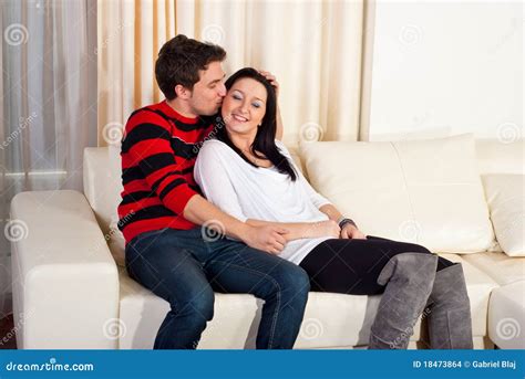 Loving Young Couple On Sofa Home Stock Images Image 18473864