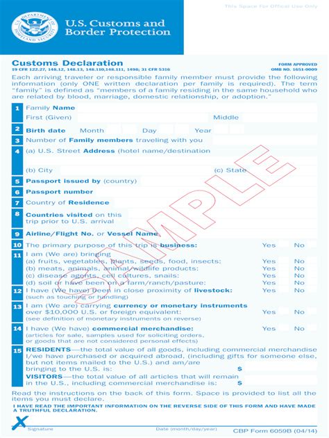 Us Customs Form 6059b Fillable Printable Forms Free Online