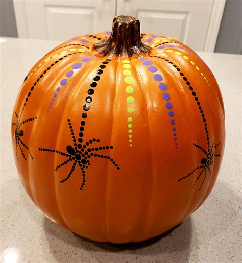 Faux Pumpkin Halloween Spiders And Dots Hand Painted Dot Etsy