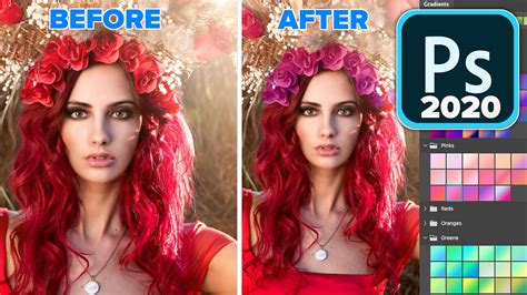A Woman With Red Hair And Flowers In Her Hair Before And After