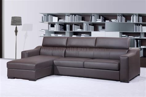 Chocolate Brown Italian Leather Modern Sleeper Sectional Sofa