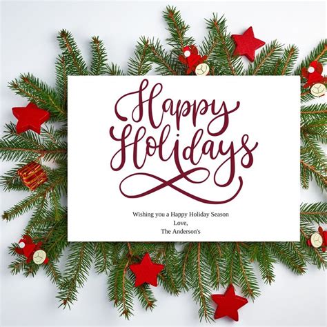 Script Font Happy Holidays Red Christmas Holiday Seasons Greetings Card