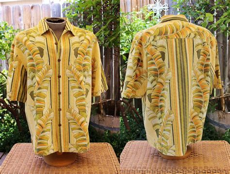 1990s Mens Silk Hawaiian Shirt Large Yellow Orange Etsy Hawaiian