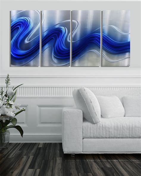 Blue and silver metal wall art. Blue & Silver Abstract Metal Wall Art Home Decor Accent