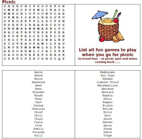 Word Search Picnic Kidsfreesouls Newspaper For Kids With