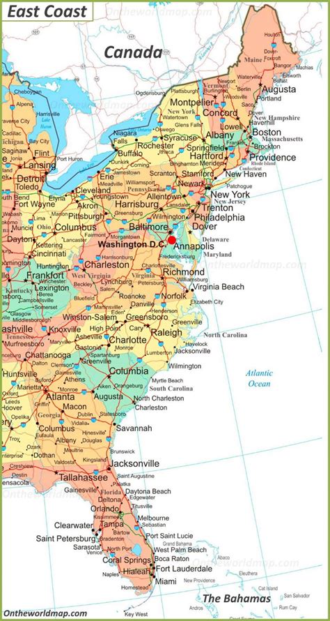 Map Of Usa East Coast Topographic Map Of Usa With States