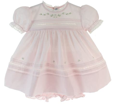 Infant Girls Pink Vintage Dress With Lace Feltman