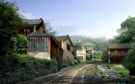 Wallpaper City China Nature Building House Village Town