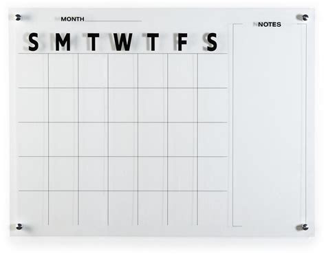 Dry Erase Marker Board Calendar Frameless Acrylic