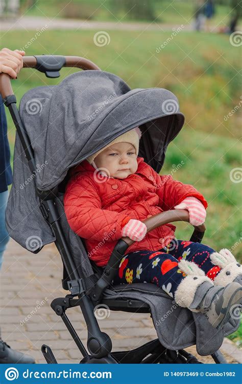 The Little Baby Is Sitting In The Pram Stock Image Image Of Leisure