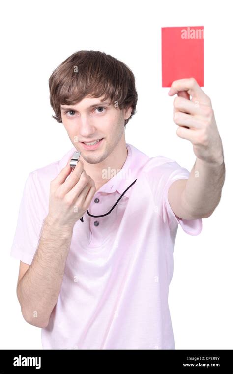 Boy Showing Red Card Stock Photo Alamy