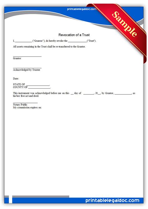 Free Printable Revocation Of A Trust Form Generic